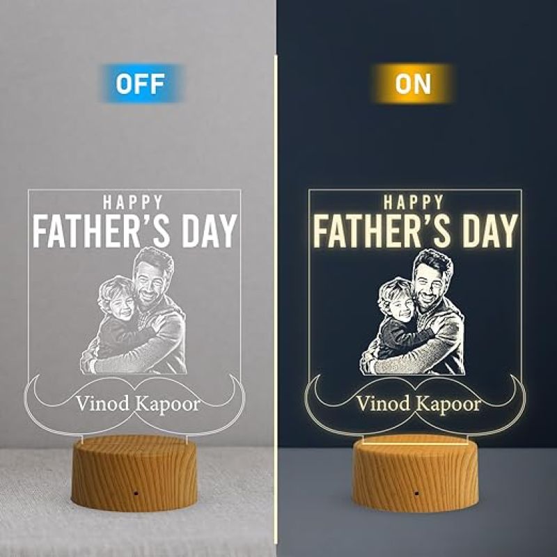Happy Father's Day Photo night lamp with Warm White Light Customized with Photo Name Dad Gift for Daughter & Son Happy Fathers Day Gift for Dad